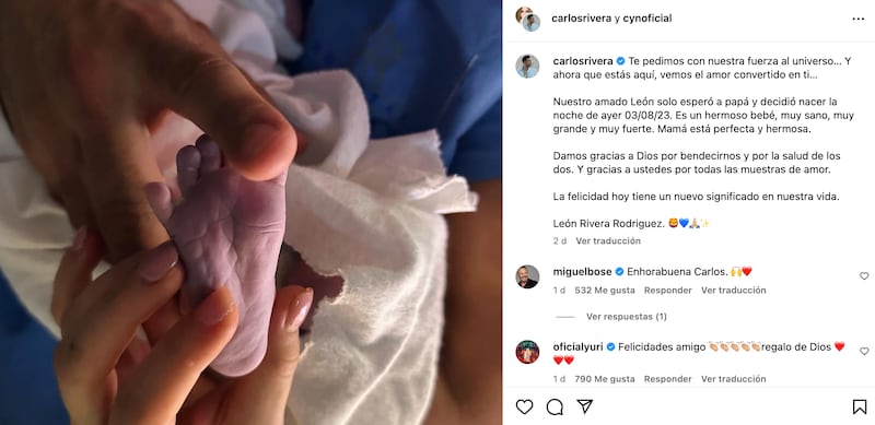 Nace el bebé de Carlos Rivera y Cynthia Rodríguez