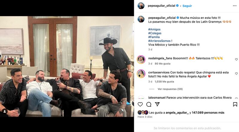 Pepe Aguilar comparte foto después de los Latin Grammy.