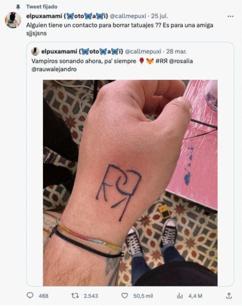 Seguidor de Rauw Alejandro y Rosalía quiere quitarse el tatuaje que se hizo en su honor