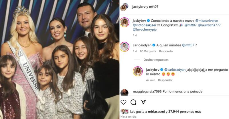 "¿Está celosa?" Jacky Bracamontes y su esposo aparecen junto a Miss Universo 2024 y por este motivo la tildan de "controladora"