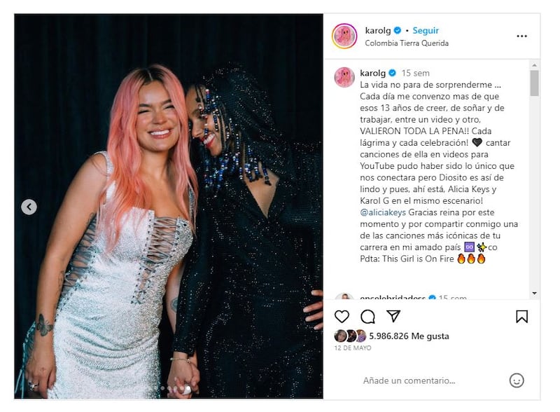 Karol G cumplió un sueñó al cantar con Alicia Keys